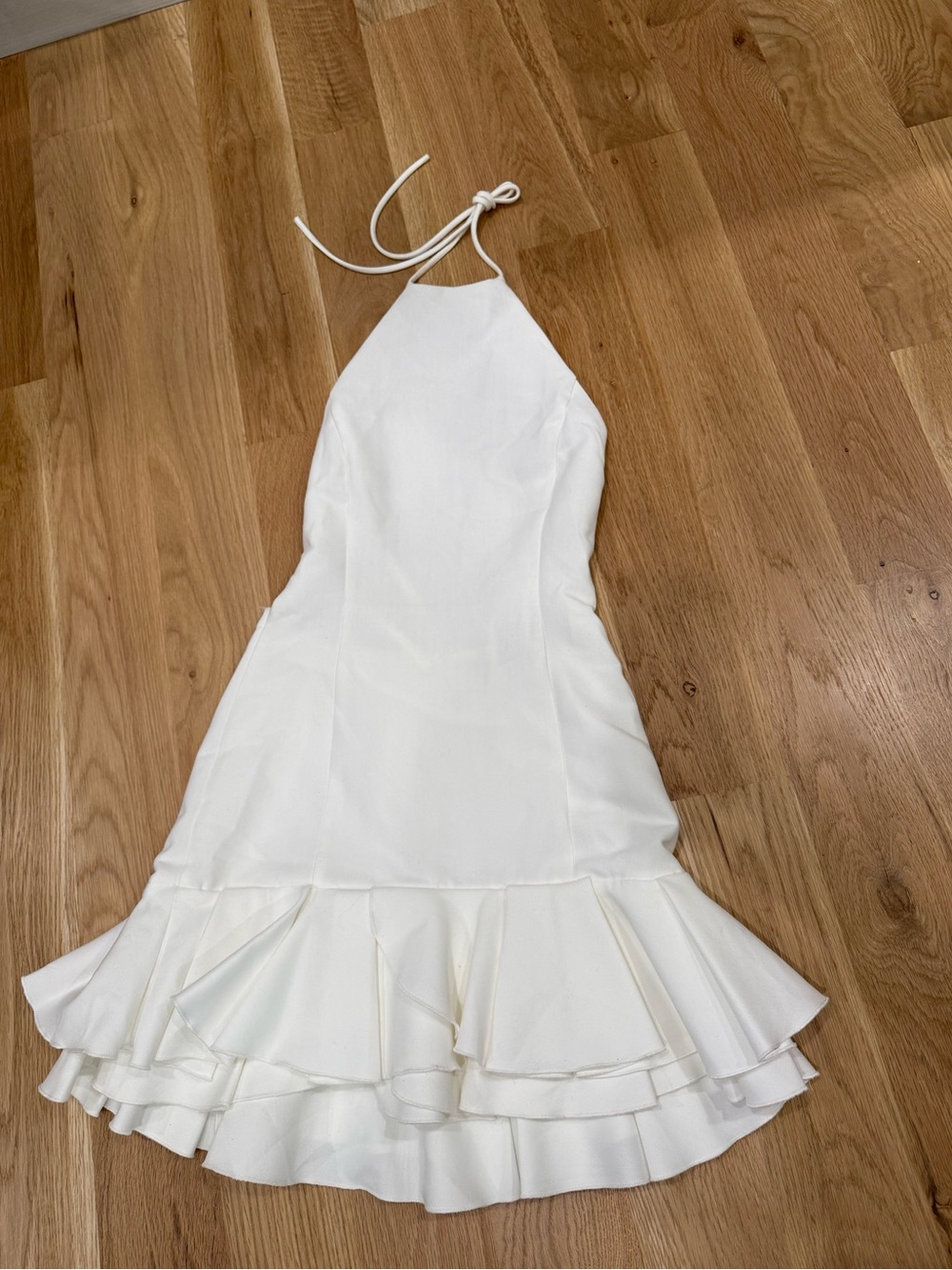 Zara White Ruffled Halter Backless Mini Dress Size XS